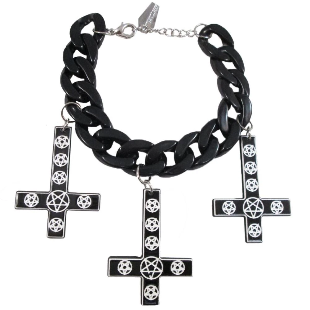 Inverted Cross Pentagram Bracelet Black 1 Inverted Cross Pentagram Bracelet Black