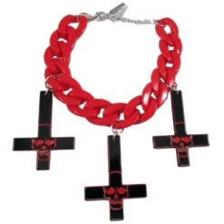 Inverted Cross Skull Bracelet Red