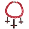 Inverted Cross Skull Necklace Red
