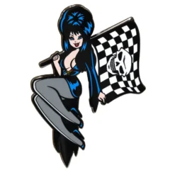Elvira Racing Flag Skull Enamel Pin