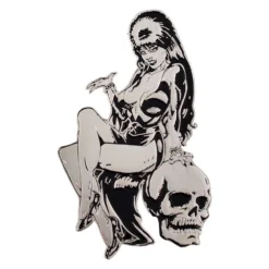 Elvira Silver Comic Skull Enamel Pin