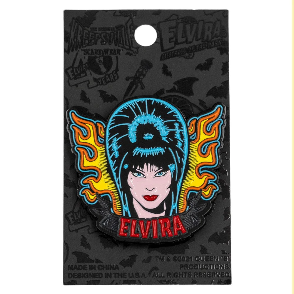 Elvira Tattoo Flames Enamel Pin 2 Elvira Tattoo Flames Enamel Pin - Image 2