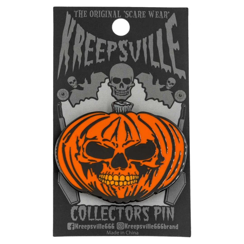 Pumpkin Skull Orange Enamel Pin 2 Pumpkin Skull Orange Enamel Pin - Image 2