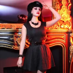 Death Repeat Embossed Skater Dress -Kreepsville 666 Shop DRMDRE 5