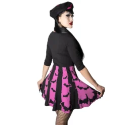 Bat Stripe Pink Skater Dress -Kreepsville 666 Shop DRSKBSP 3
