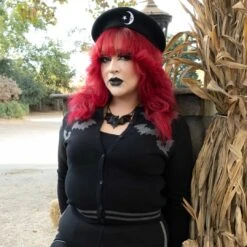 Bat Flock Grey Cardigan -Kreepsville 666 Shop GCBFG 5