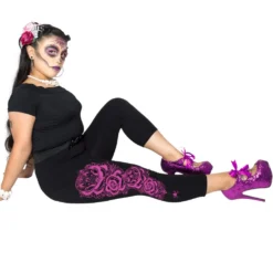 Dia De Los Muertos Pink Capri Leggings -Kreepsville 666 Shop GCPDDP 3