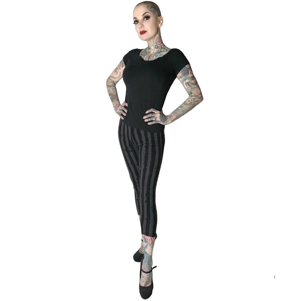 Stripe Grey Distressed Capri Leggings 3 Stripe Grey Distressed Capri Leggings - Image 3