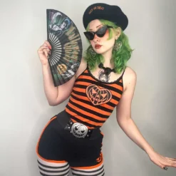 Pumpkin Striped Lace Cami Top -Kreepsville 666 Shop GCTPSL 5