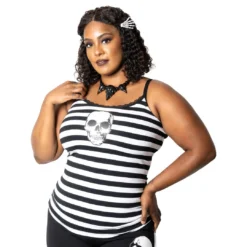 Skull Striped Lace Cami Top -Kreepsville 666 Shop GCTSSL 5