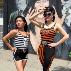 Skull Striped Lace Cami Top -Kreepsville 666 Shop GCTSSL 6