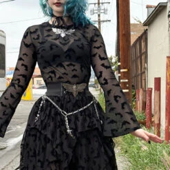 Bat Repeat Mesh Bell Sleeve Top 10 Bat Repeat Mesh Bell Sleeve Top -Kreepsville 666 Shop GMTBRBS 4