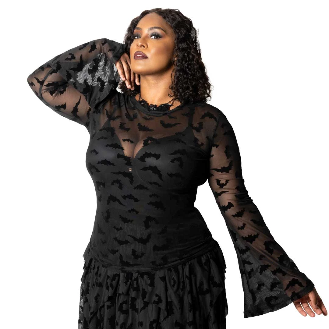 Bat Repeat Mesh Bell Sleeve Top 4 Bat Repeat Mesh Bell Sleeve Top - Image 4