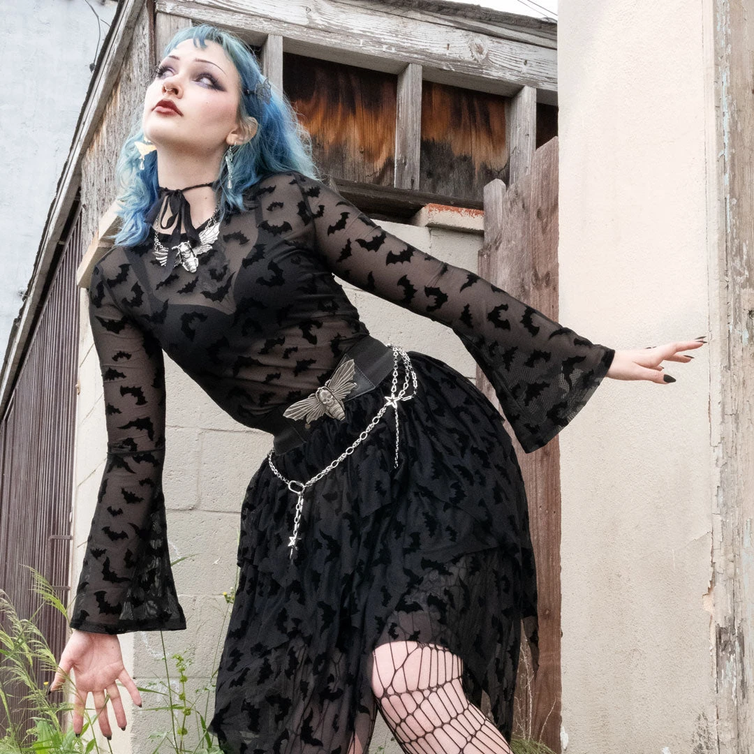 Bat Repeat Mesh Bell Sleeve Top 6 Bat Repeat Mesh Bell Sleeve Top - Image 6