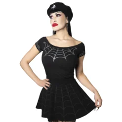 Spiderweb Grey Shoulder Top -Kreepsville 666 Shop GSTSWG 3