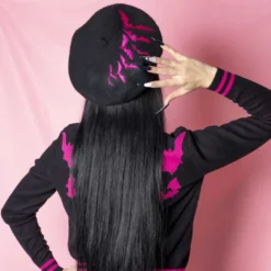Bat Repeat Pink Beret Hat -Kreepsville 666 Shop HBBBRPK 6