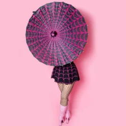 Spiderweb Pink And Black Fabric Parasol 7 Spiderweb Pink And Black Fabric Parasol -Kreepsville 666 Shop HWPSWP 3