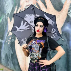 Skull Handle Elvira Classic Logo Umbrella -Kreepsville 666 Shop HWSHECL 4