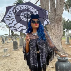 Skull Handle Bat Swirl Umbrella 8 Skull Handle Bat Swirl Umbrella -Kreepsville 666 Shop HWSHUBS 4