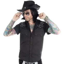 Bat Bone White Western Shirt -Kreepsville 666 Shop MSWBBW 3