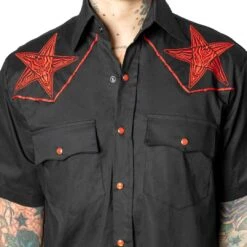 Kreepsville 666 Hellbilly Baphomet Western Shirt Red -Kreepsville 666 Shop MSWHBR 4