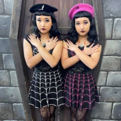 Spiderweb Pink Skater Skirt -Kreepsville 666 Shop SKSWP 4